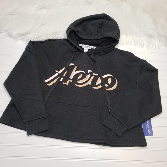 Aeropostale Tops - Aeropostale Fleece Pull Over Crop Hoodie Sweatshirt Size 1X Black Gold Blush New